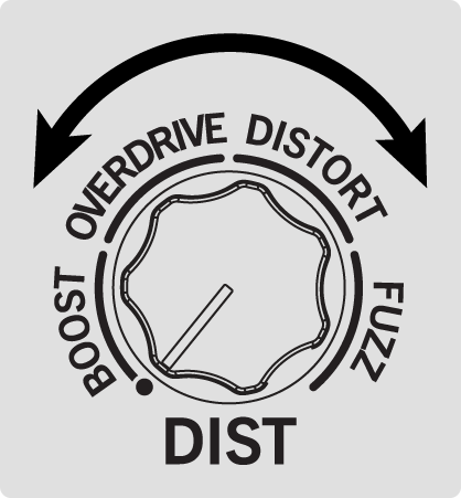 Turning the Distortion category knob to select a Distortion model and adjust its settings..